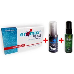   Power Combo csomag – Alkalmi potencianövelő kapszula Eromaxplus  + Erekció Gel Joydrops®  + Korai magömlés elleni spray 30ML